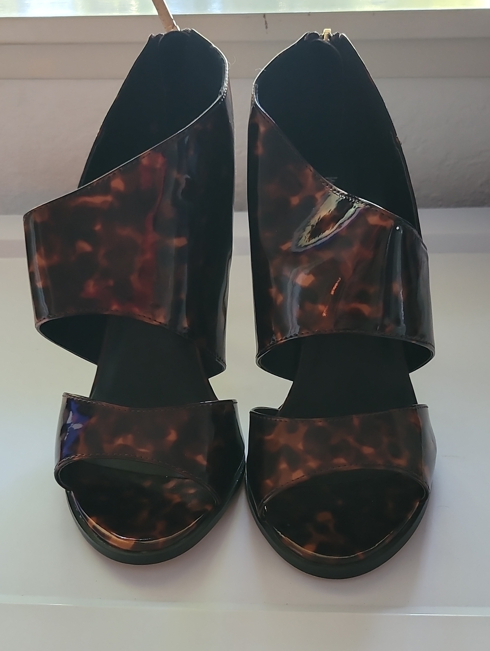 Michael Antonio Tortoiseshell Patent Open-Toe Heels NEW 8.5
